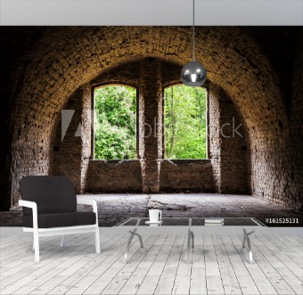 Picture of Brick vault old ancient castle room with windows grunge